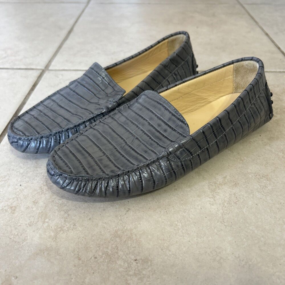 M. Gemi The Felize Gray Croc Driving Loafers Italy Luxury Flat Moccasin 39.5 NEW